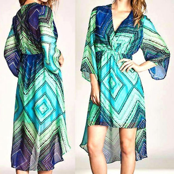 Umgee Dresses & Skirts - Umgee Size S High Low Boho Geometric Print Dress